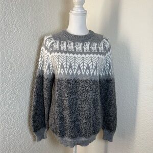 Fair‎ Isle Alpaca Wool Sweater Women's M  Gray Knit  Pullover